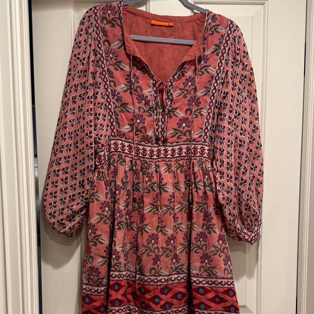 Oliphant Women’s Small Red and Blue Floral Long Sleeve Dress